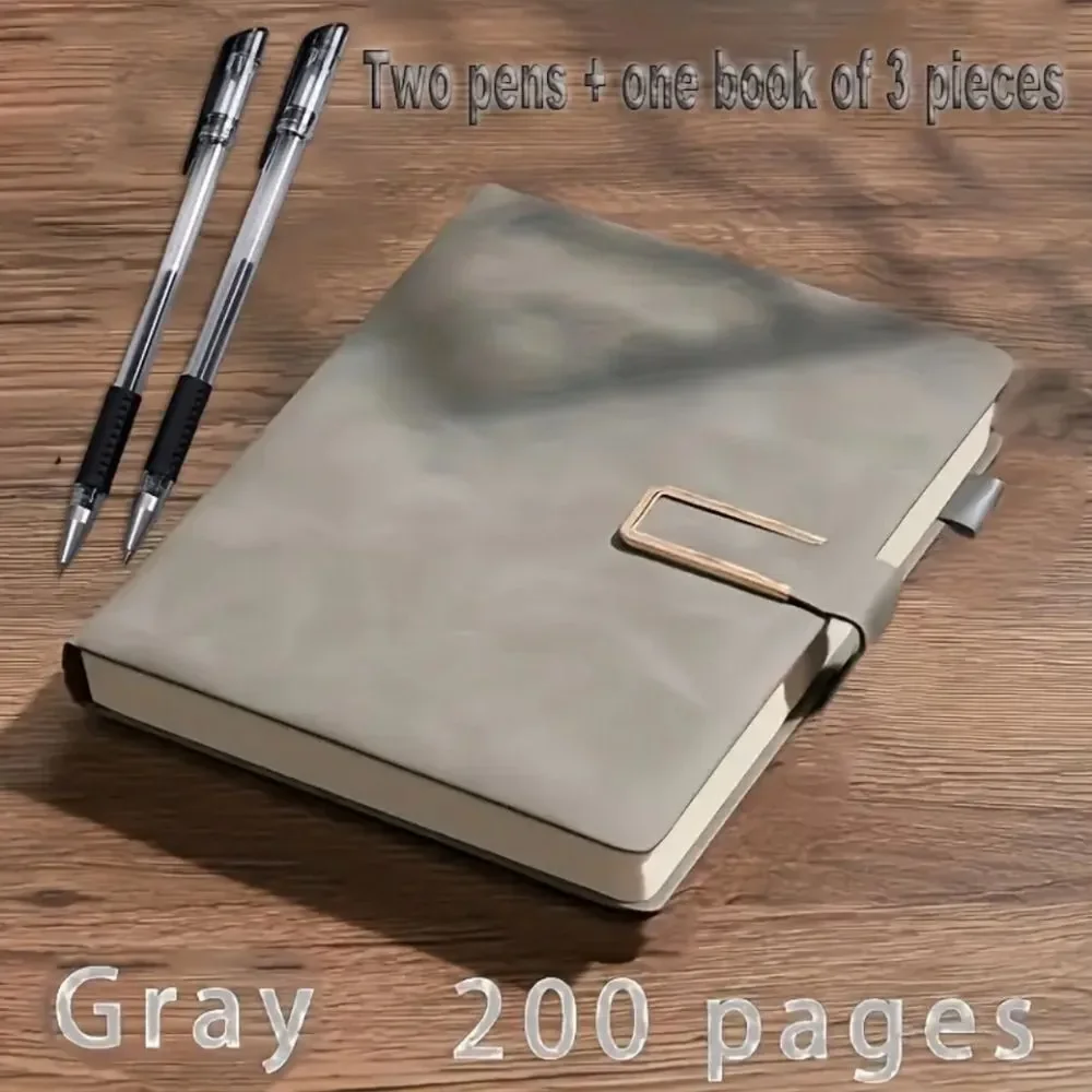 Gray journal lined pages diary with Pens